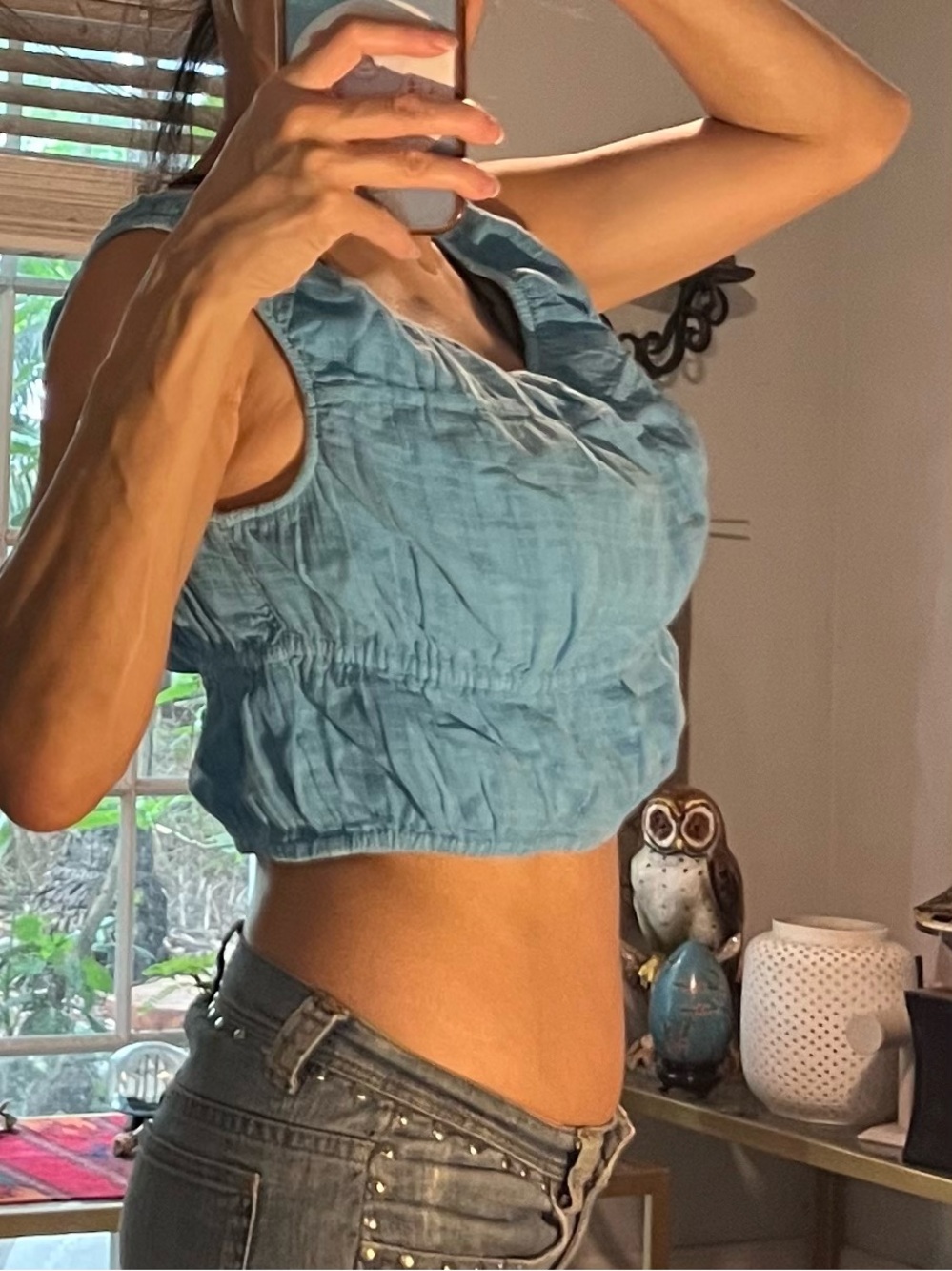 Light Blue Sleeveless Crop Top - like new, by Amer. Eagle